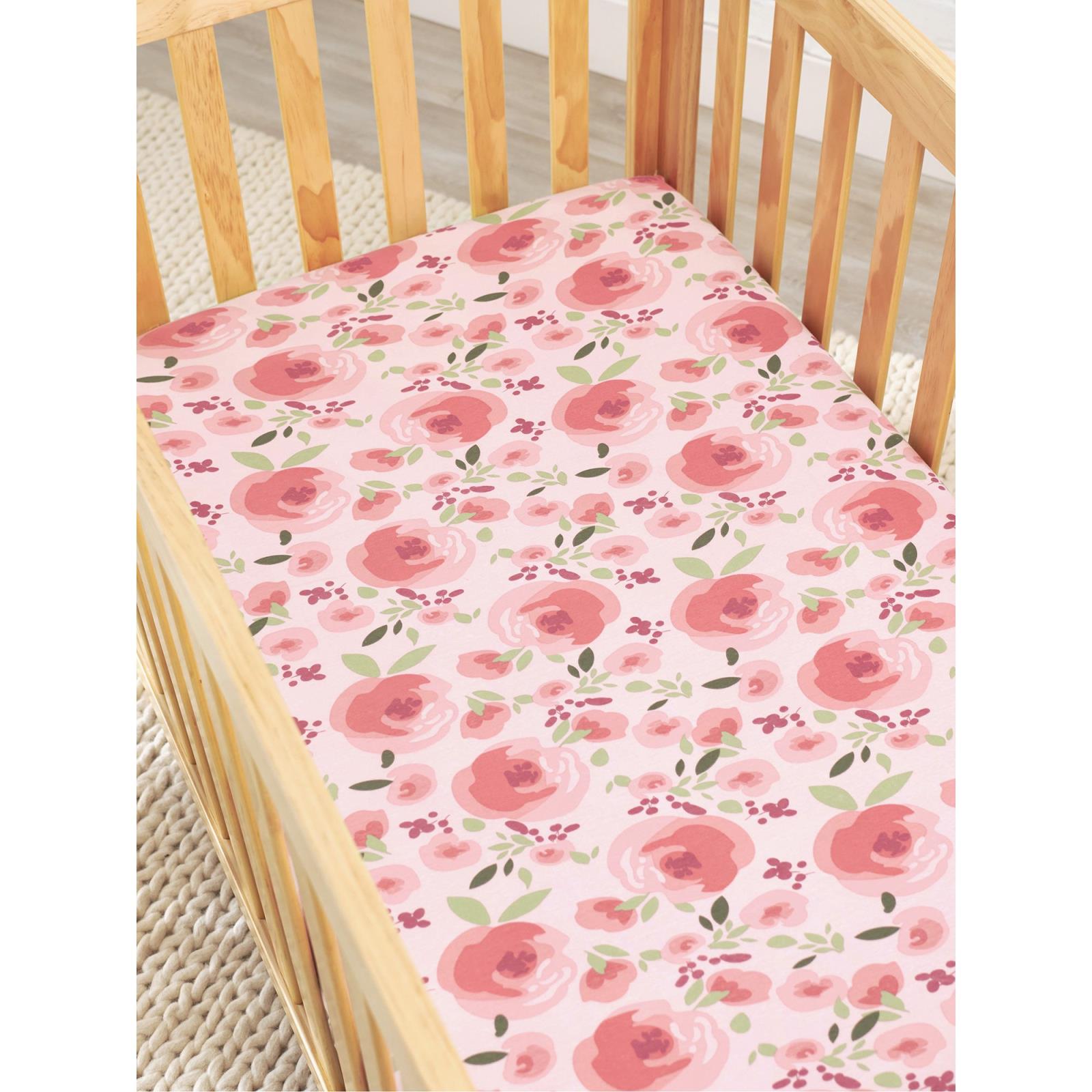 Modern Moments by Gerber Baby Toddler Ultra Soft Fitted Crib Sheet Pink Roses - Picture 5 of 5