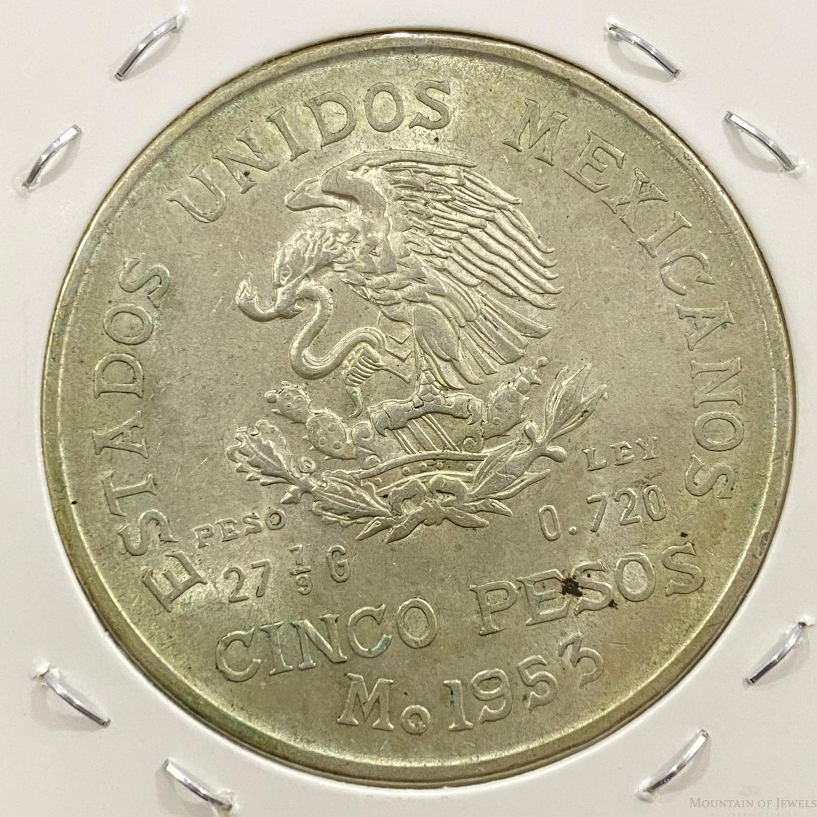 メキシコ 1953年 5ペソ銀貨 Cinco Pesos 銀0.720 1953 Mexico 5 Pesos .720 Silver Coin #52023-3U | eBay