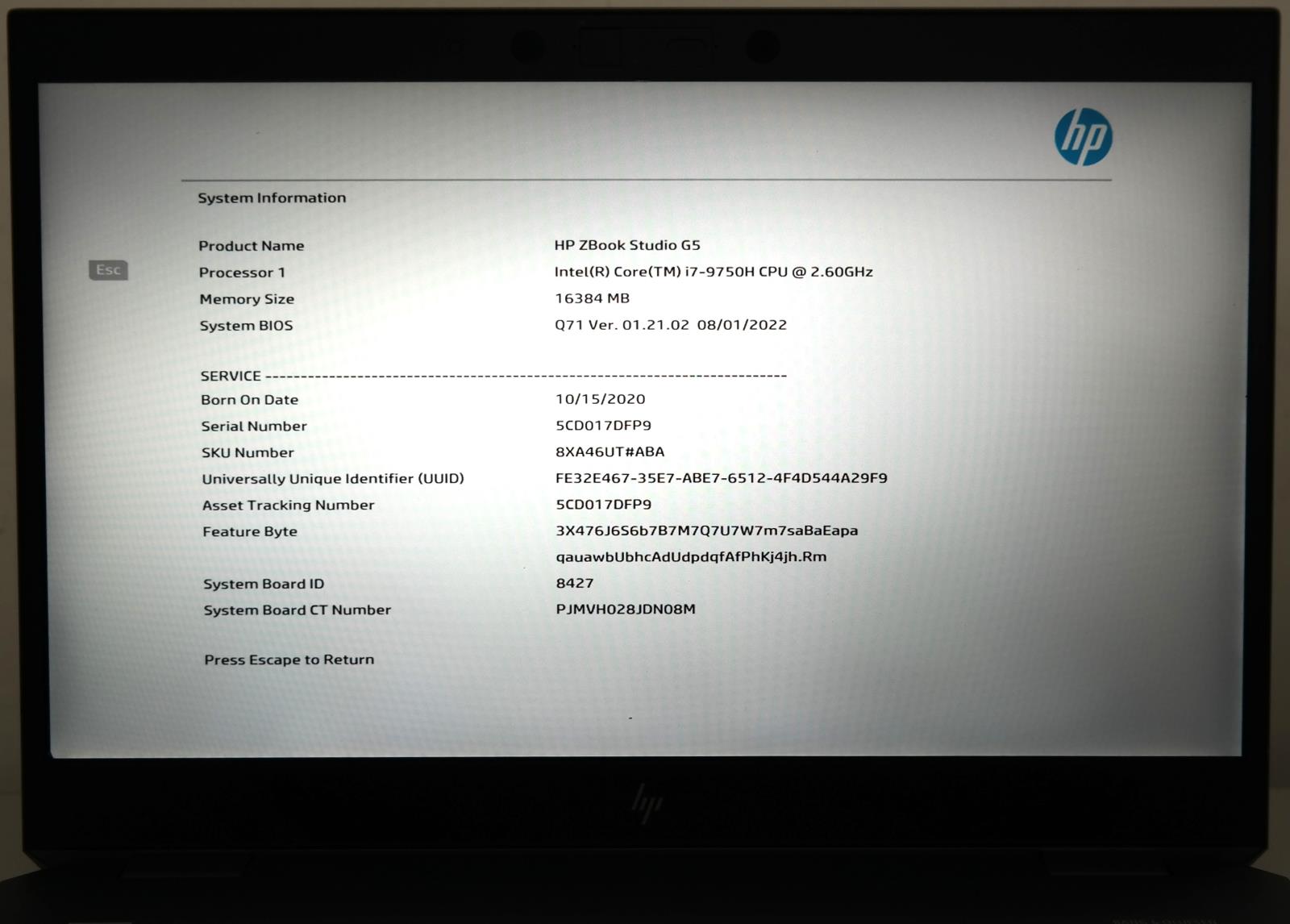 HP ZBook Studio G5 i7-9750H 2.60GHz 16GB RAM 512GB SSD Quadro