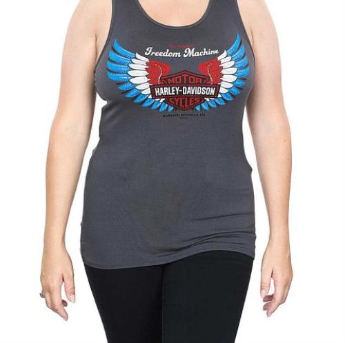 NEW Women Harley-Davidson Patriotic Wings Scoop Neck Gray Tank