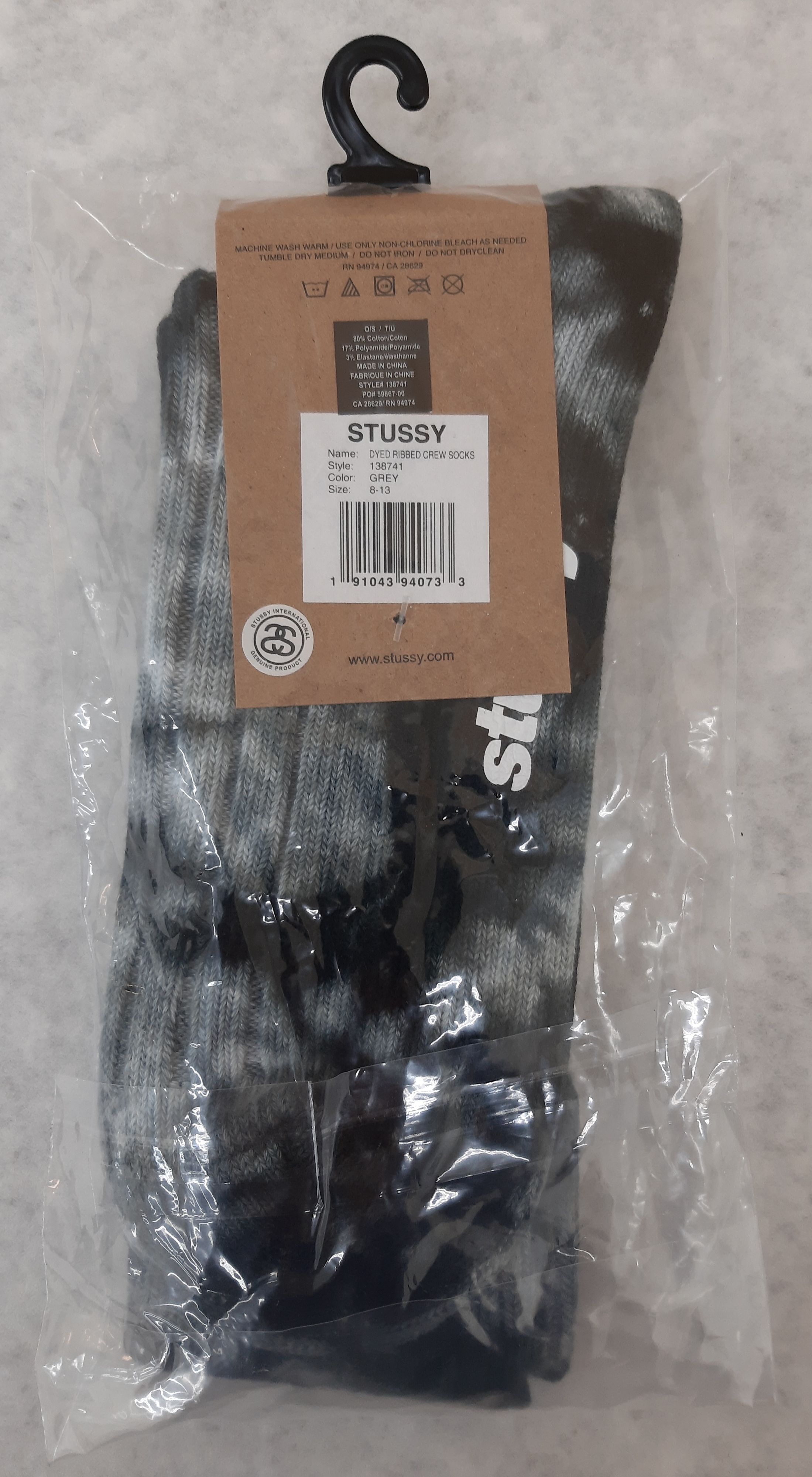 ちな Stussy Dyed Ribbed Crew Socks Grey Mens Size 8-13 138741 | eBay