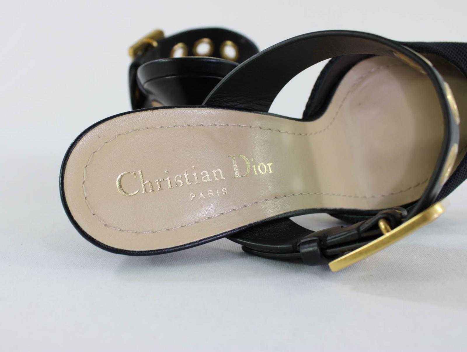 Christian Dior Women's Black Leather Trim Buckle Heel Mule