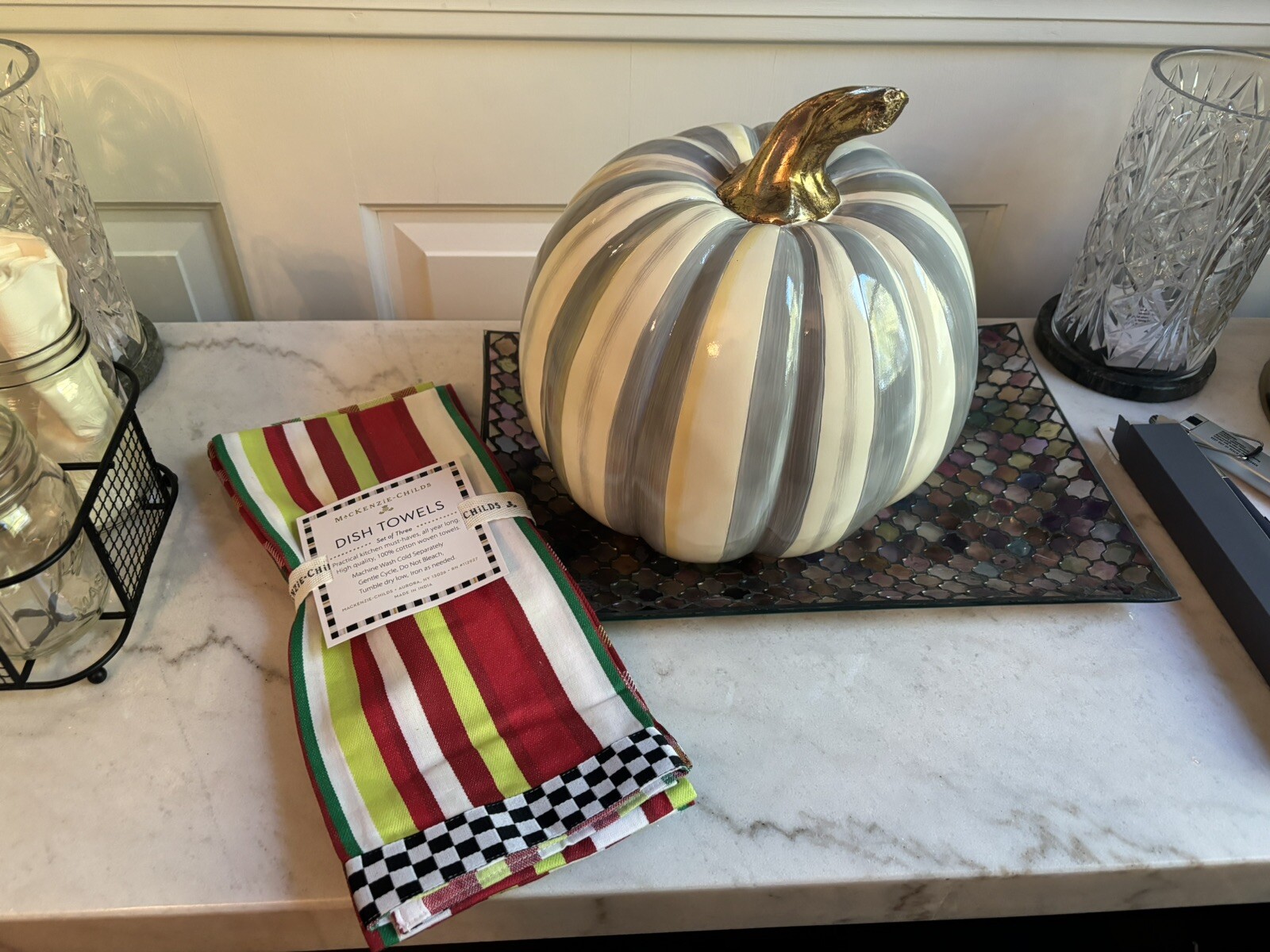 Mackenzie Childs Thanksgiving SET 3 holiday Christmas hand towel  display picture 1