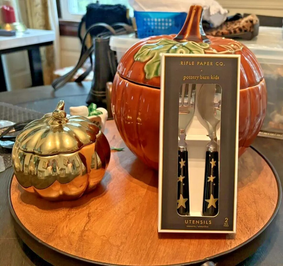 Pottery Barn Disney Halloween Holiday PLATE+UTENSIL party black cat SET 8 kid ! detailed image 3