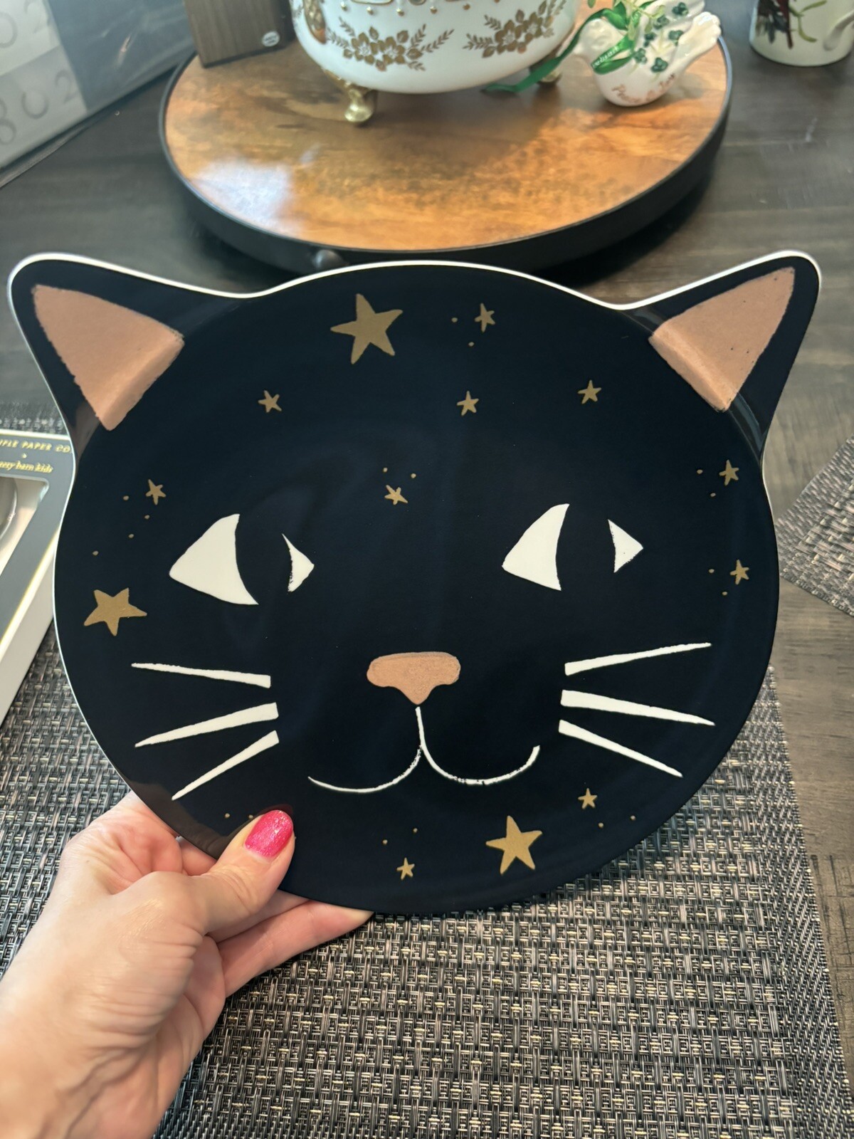 Pottery Barn Disney Halloween Holiday PLATE+UTENSIL party black cat SET 8 kid ! detailed image 6