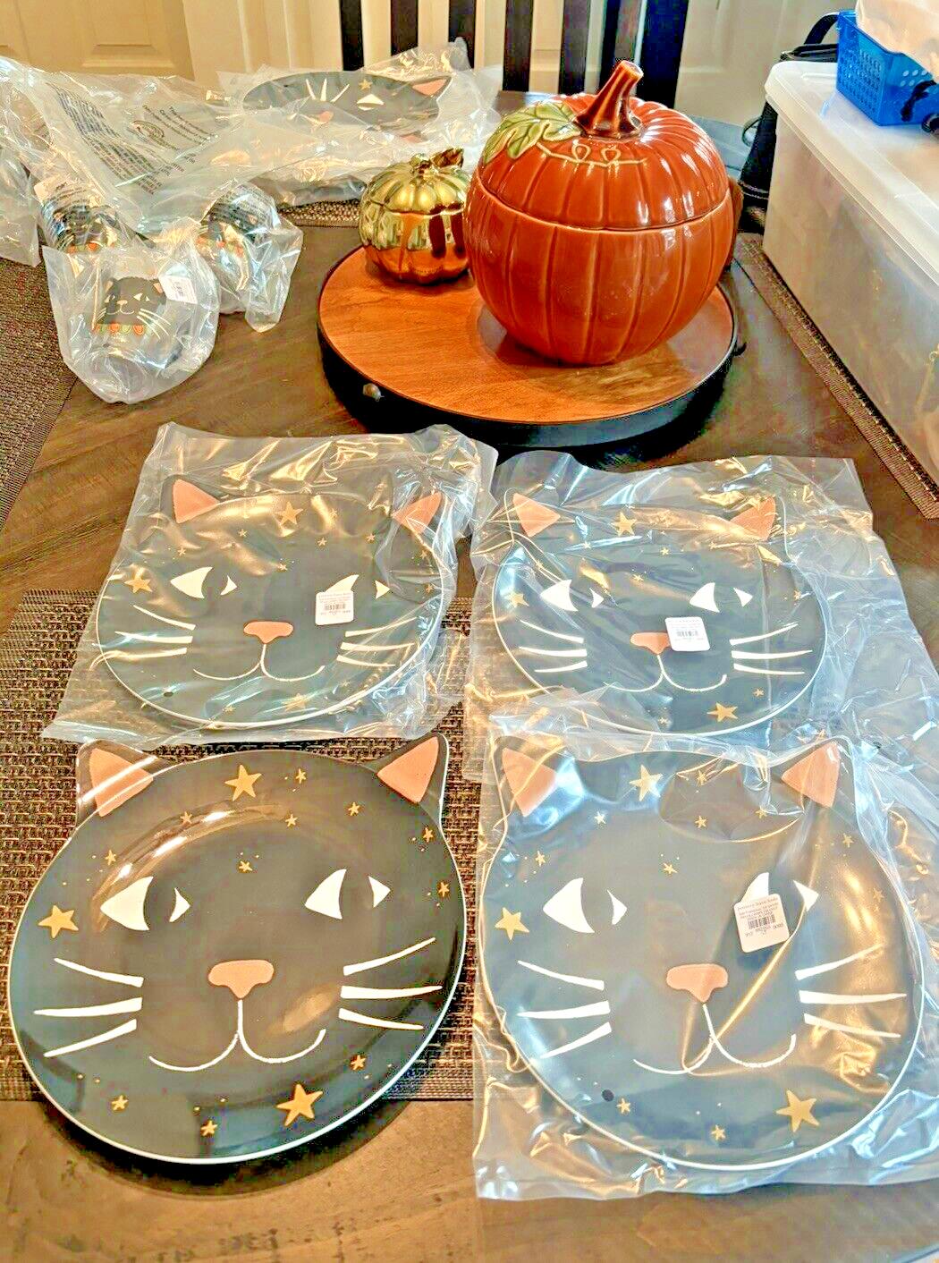 Pottery Barn Disney Halloween Holiday PLATE+UTENSIL party black cat SET 8 kid ! detailed image 8