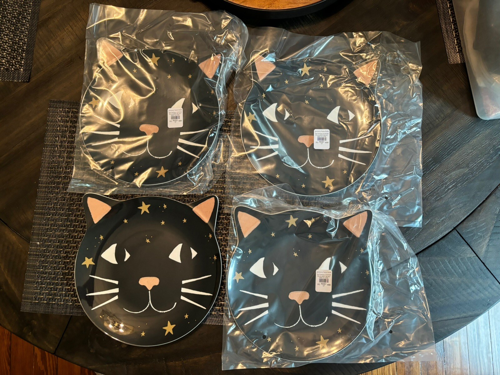 Pottery Barn Disney Halloween Holiday PLATE+UTENSIL party black cat SET 8 kid ! detailed image 18