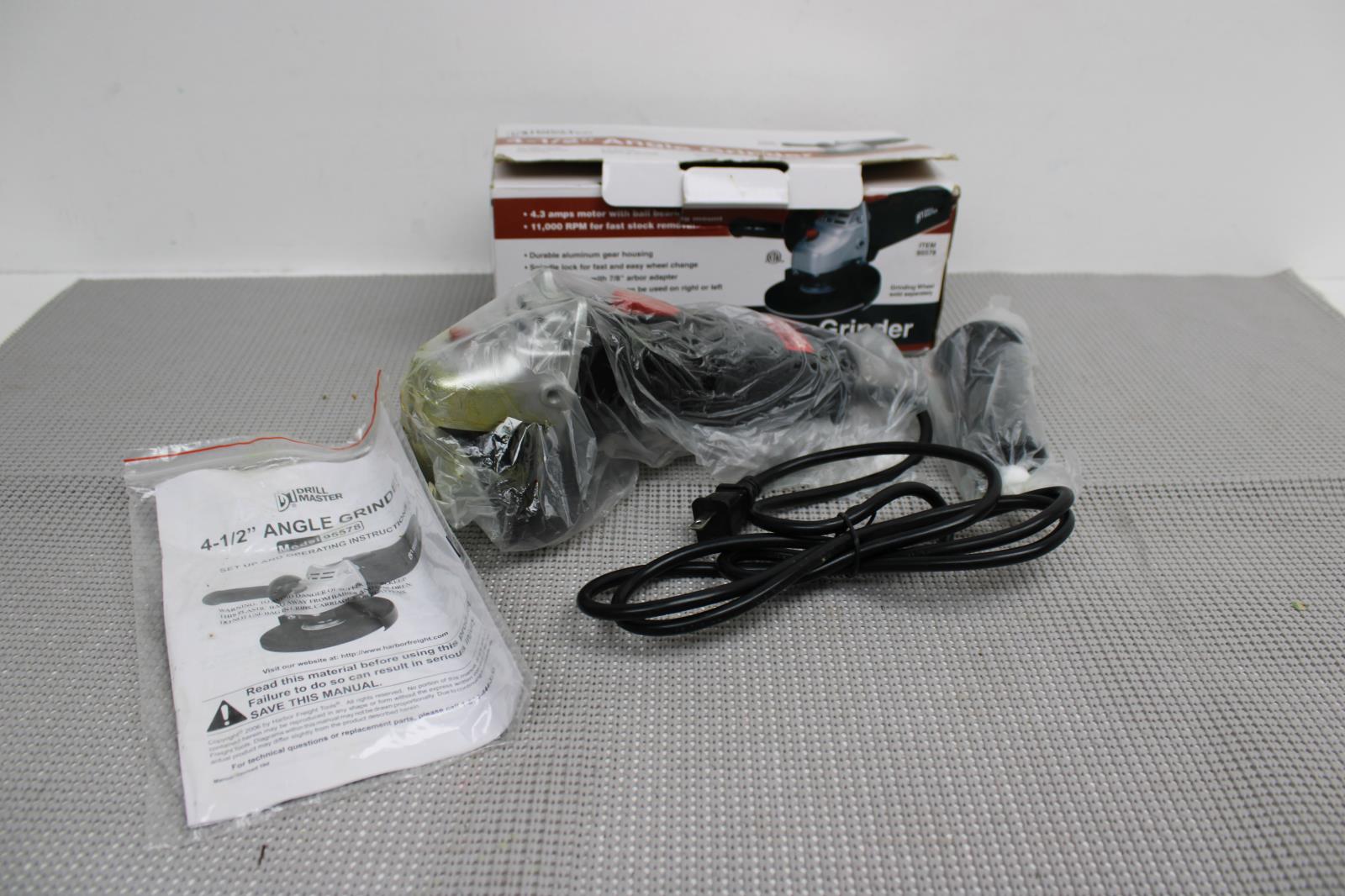 DRILL MASTER Corded 4-1/2 In. 4.3 Amp ( NO GRINDING WHEEL AS STATED ON BOX)