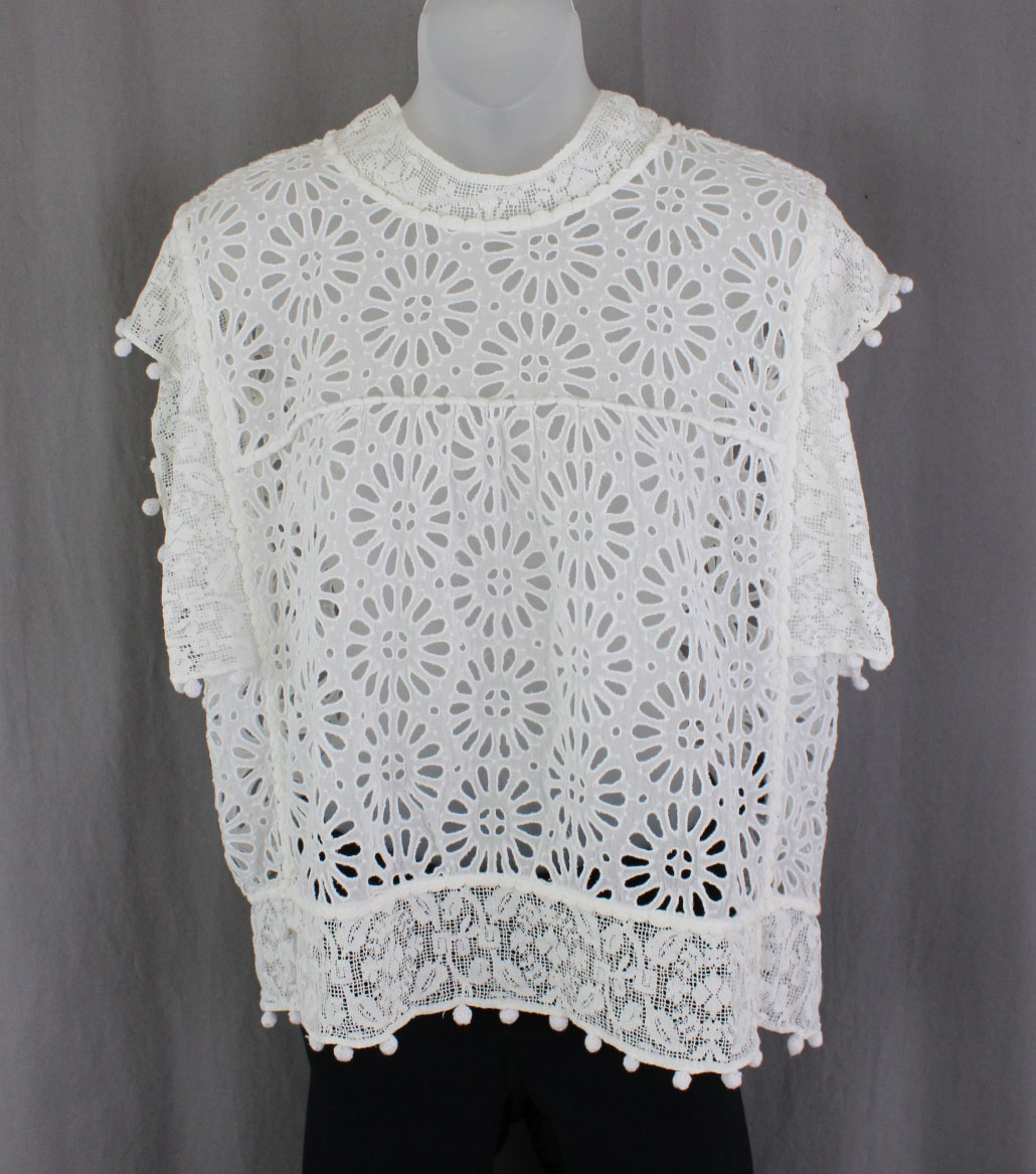 Isabel Marant Women’s White 100% Cotton Lace Mock Neck Sleeveless Top 38 US 6